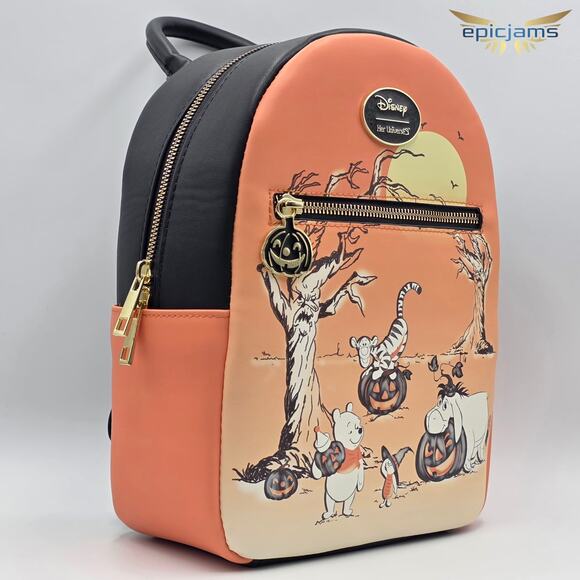 Disney Winnie The Pooh Orange Pumpkins Halloween Mini Backpack Bag New - Picture 2 of 6